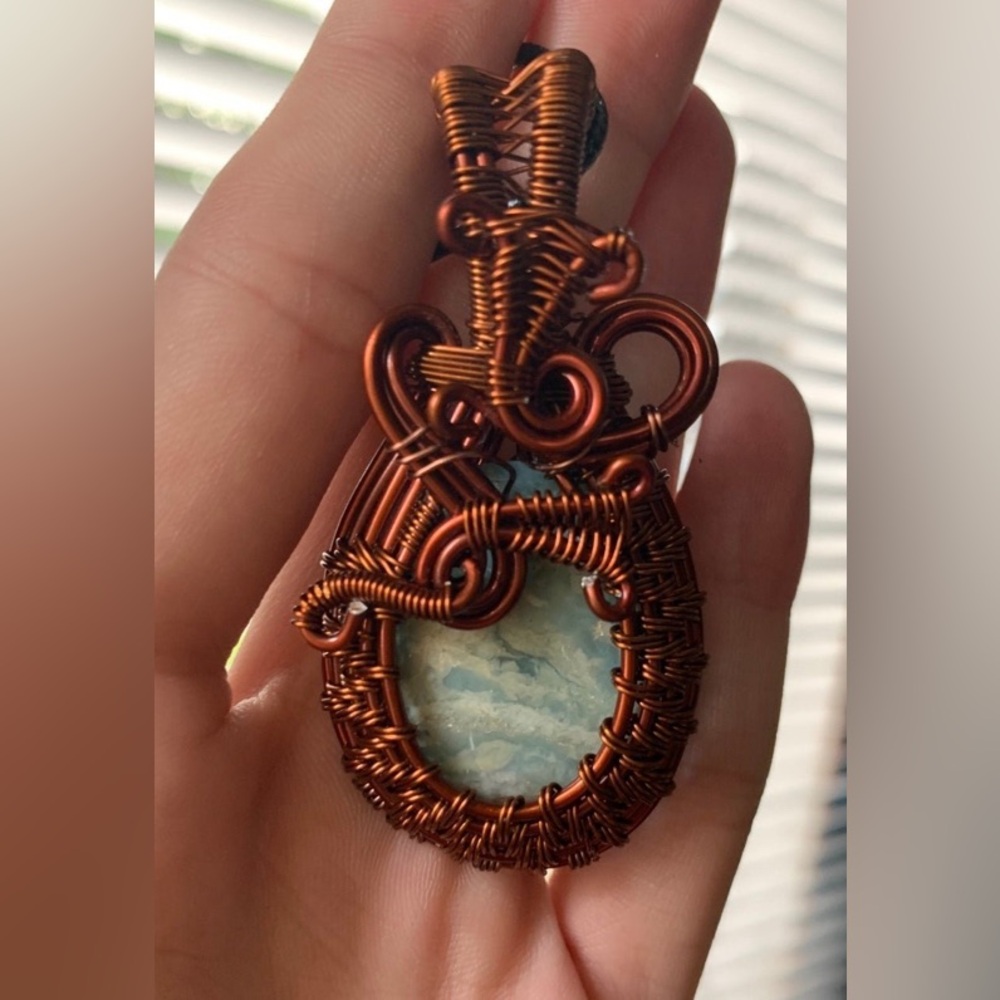 wire wrapped Larimar stone